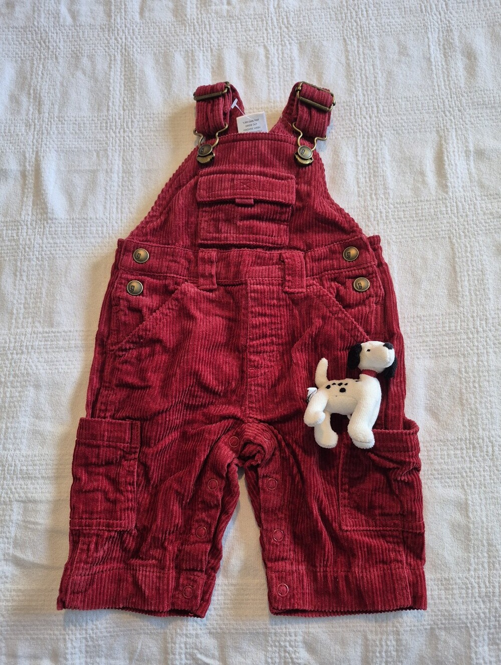 Gymboree boys 0-3 months 2007 Red Corduroy Pocket Pal Dalmatian Dog Bib Overalls